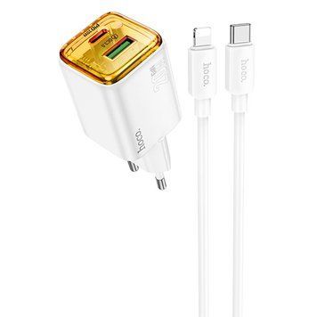 МЗП Hoco N52 Monsoon PD20W+QC3.0 (1USB-A/1C) + кабель Type-C to Lightning 77079 фото
