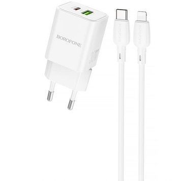 МЗП Borofone BN14 Royal PD30W+QC3.0 (1USB-A/1C) + кабель Type-C to Lightning 79276 фото