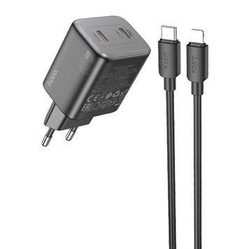 МЗП Hoco N42 Elogiado PD45W (2USB-C) + кабель Type-C to Lightning 69115 фото